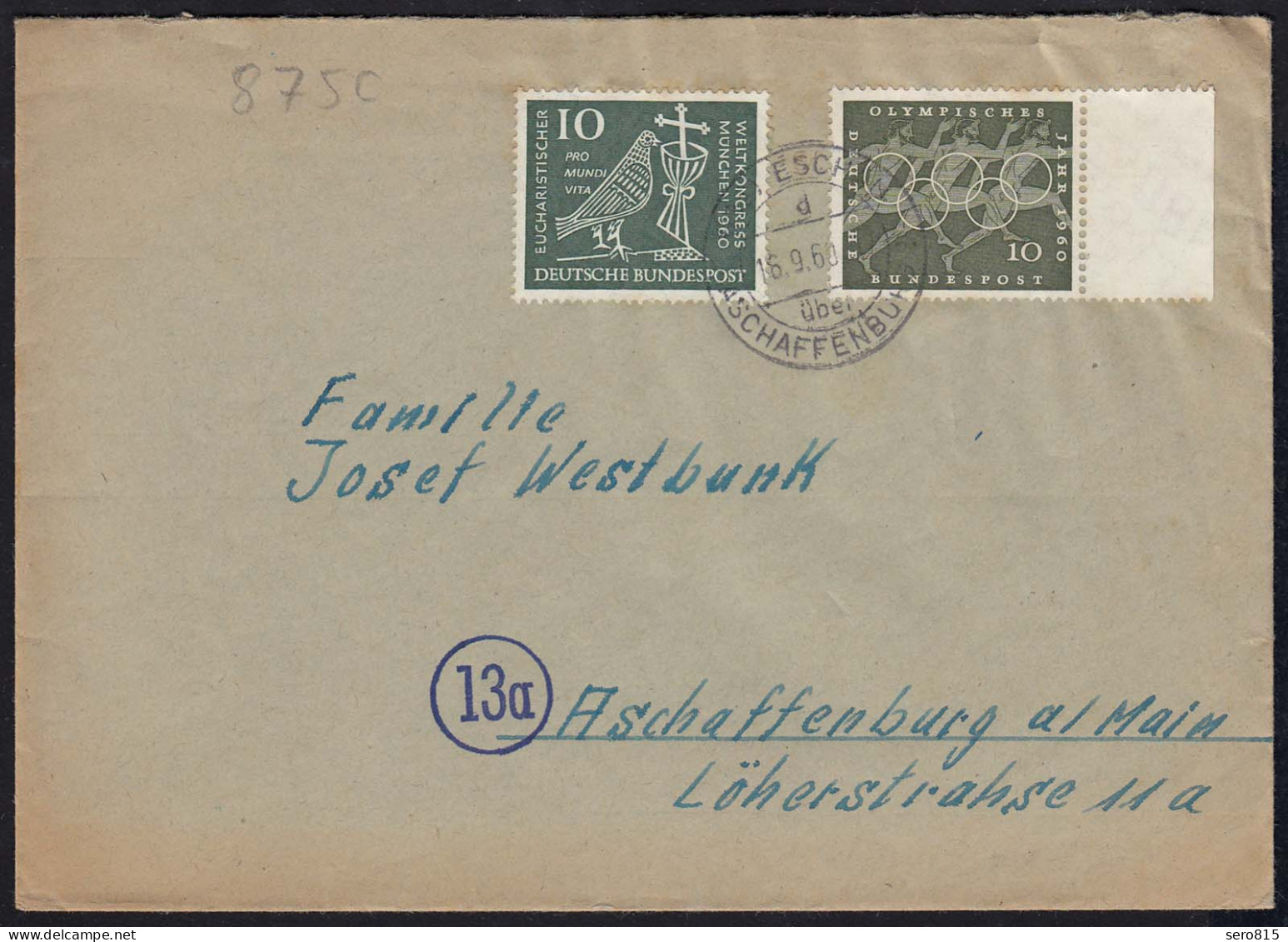 Eschau über Aschaffenburg Überstempel Landpost 1960  (17511 - Autres & Non Classés