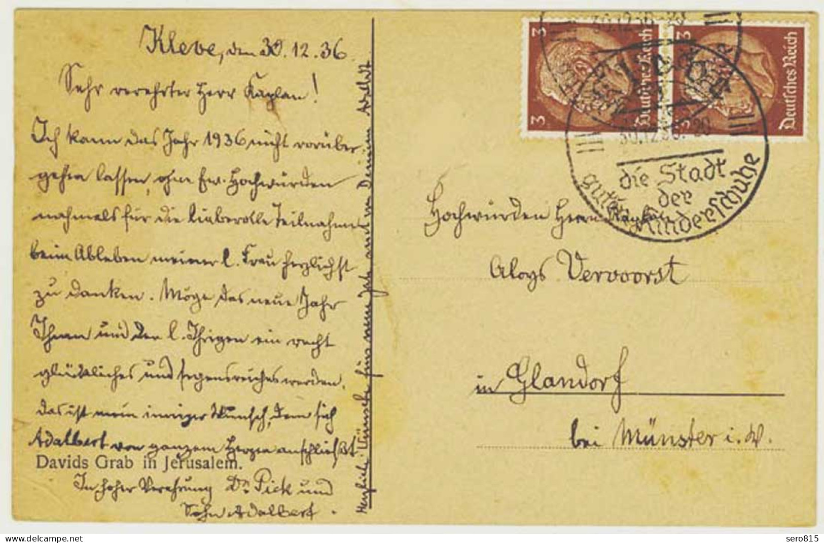 AK Israel Palestina Davids Grab In Jerusalem 1936 Stempel Kleve  (2886 - Unclassified