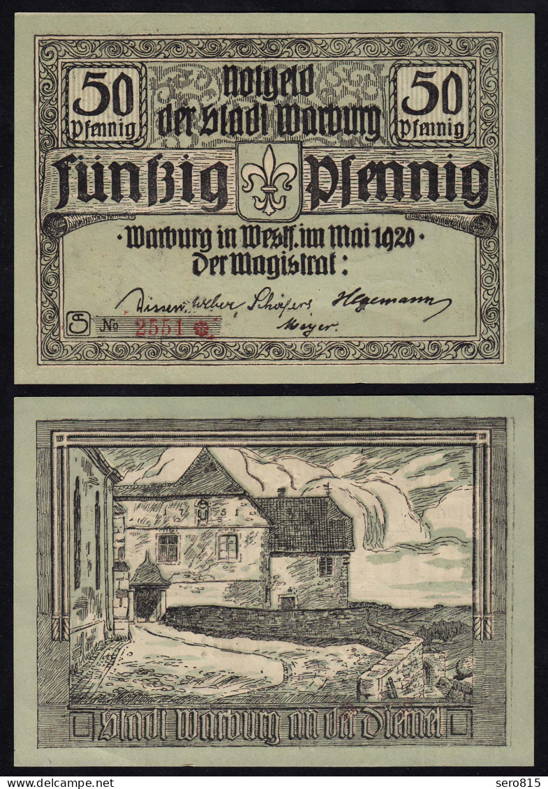 Warburg Westfalen 50 Pfennig Notgeld 1920 XF+   (17528 - Andere & Zonder Classificatie