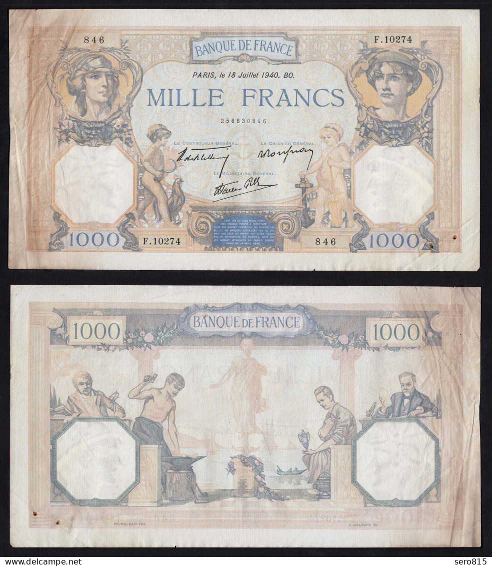 Frankreich - France  1000 Francs 1940 Pick 90c F/VF (3/4)   (16176 - Sonstige & Ohne Zuordnung