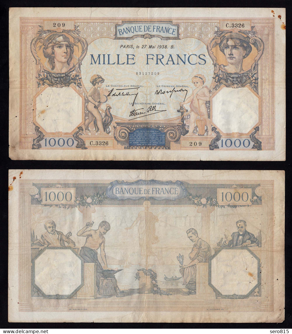 Frankreich - France  1000 Francs 1938 Pick 90c F (4)    (16175 - Autres & Non Classés