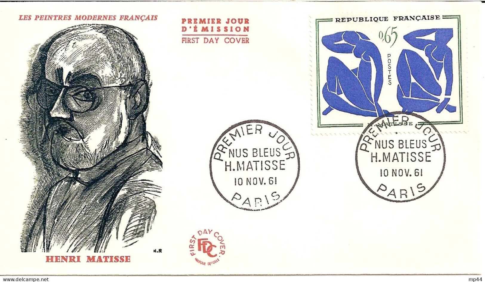 44 --- FDC 1er Jour PARIS Henri Matisse Thème Peinture - Commemorative Postmarks
