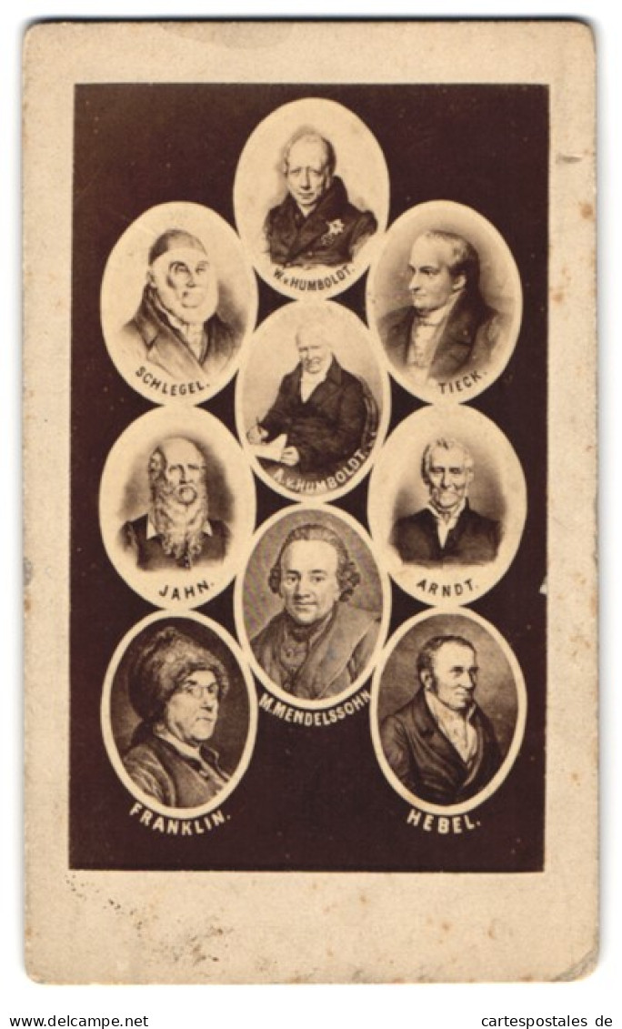 Fotografie Unbekannter Fotograf Und Ort, Alexander V. Humboldt, Wilhelm V. Humboldt, Tieck, Hebel, Arndt, Jahn, Frankl  - Célébrités