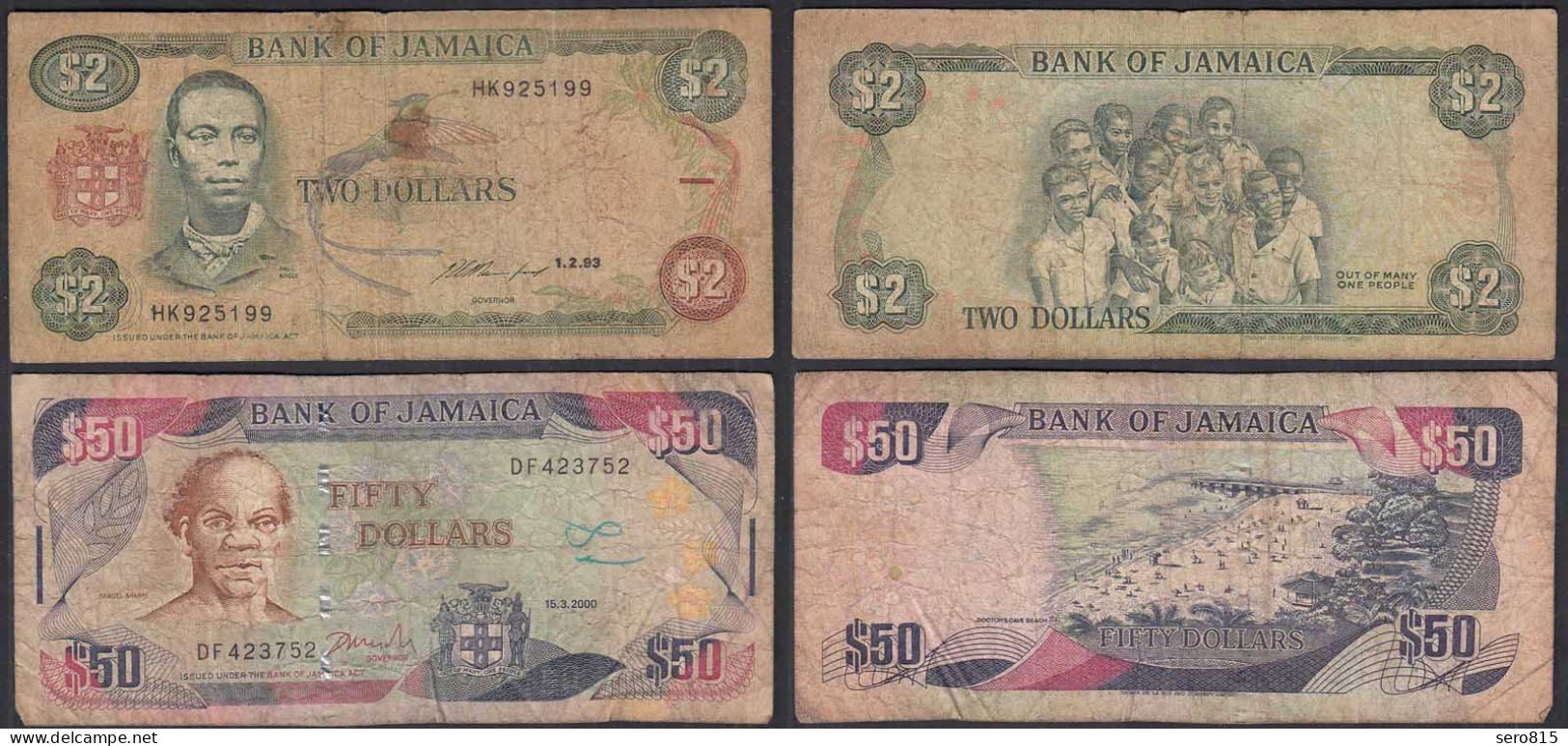 JAMAIKA - JAMAICA 2/1999 + 50 Dollars 2000 Pick 69 + 79  WG/F (4/5)      (28945 - Otros – América