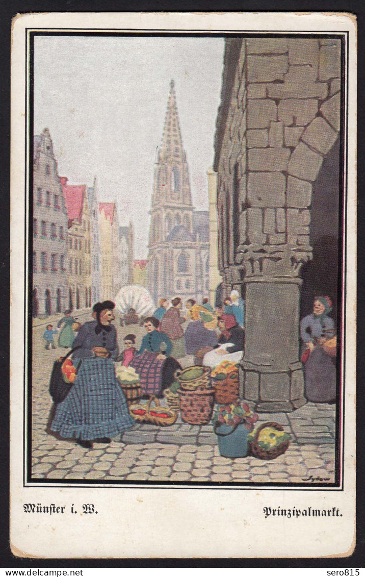 AK Münster Westfalen Kunstkarte Prinzipalmarkt Signiert Sydow   (16854 - Autres & Non Classés