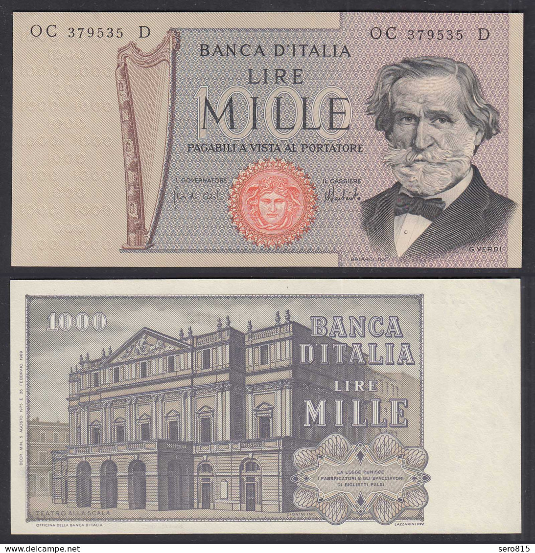 Italien - Italy 1000 Lire Banknote 1975 Pick 101d XF (2)    (28947 - Sonstige & Ohne Zuordnung