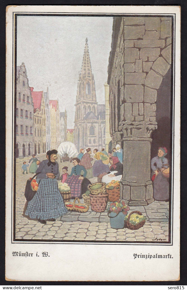AK Münster Westfalen Kunstkarte Prinzipalmarkt Signiert Sydow   (16847 - Autres & Non Classés