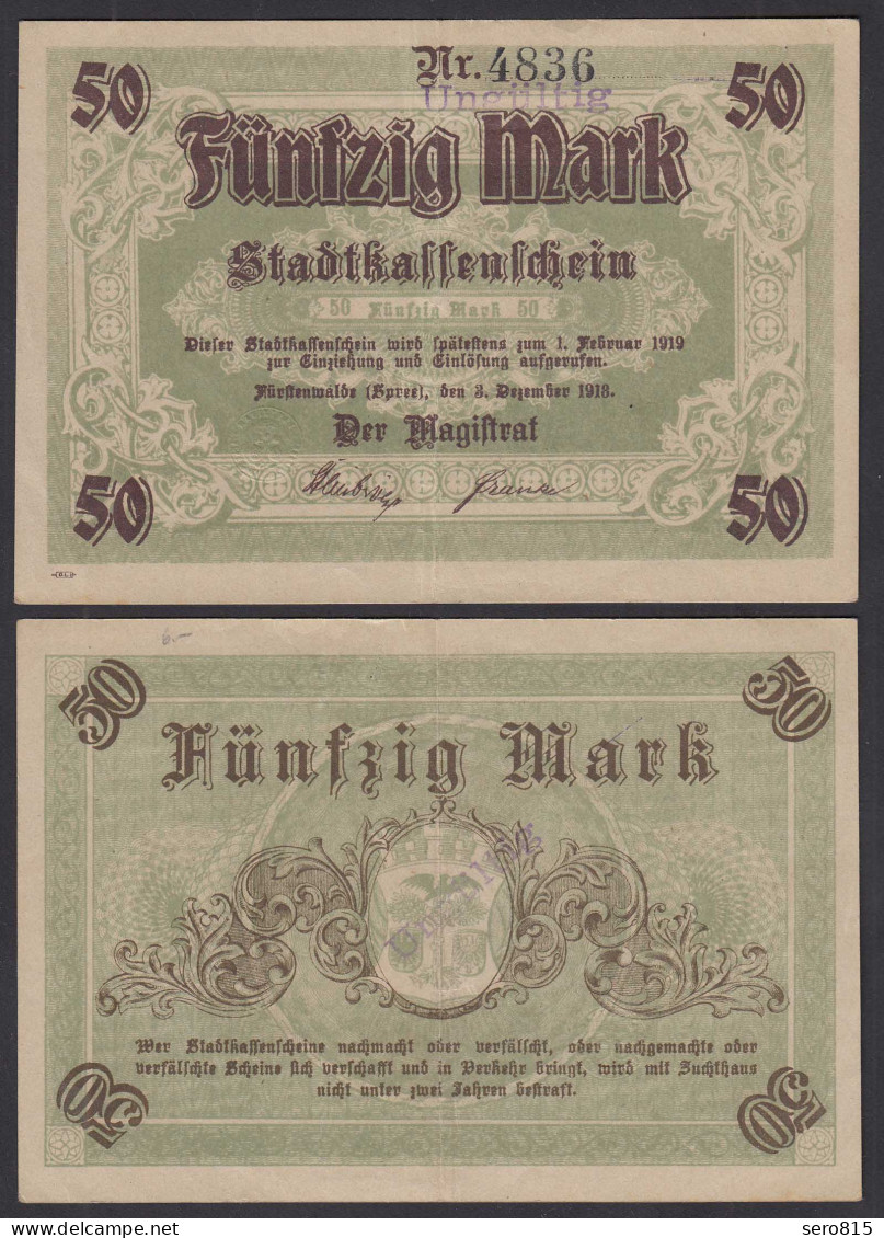 Brandenburg Fürstenwalde 50 Mark 1918 Stadtkasse Notgeld Emergency Money  (29071 - Sonstige & Ohne Zuordnung