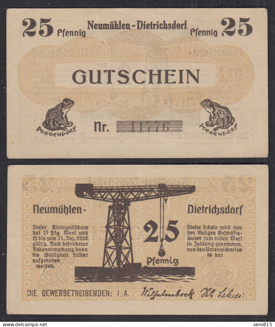 25 Pfennig Banknote Notgeld Gewerbetreibende Neumühlen-Dietrichsdorf    (29088 - Autres & Non Classés