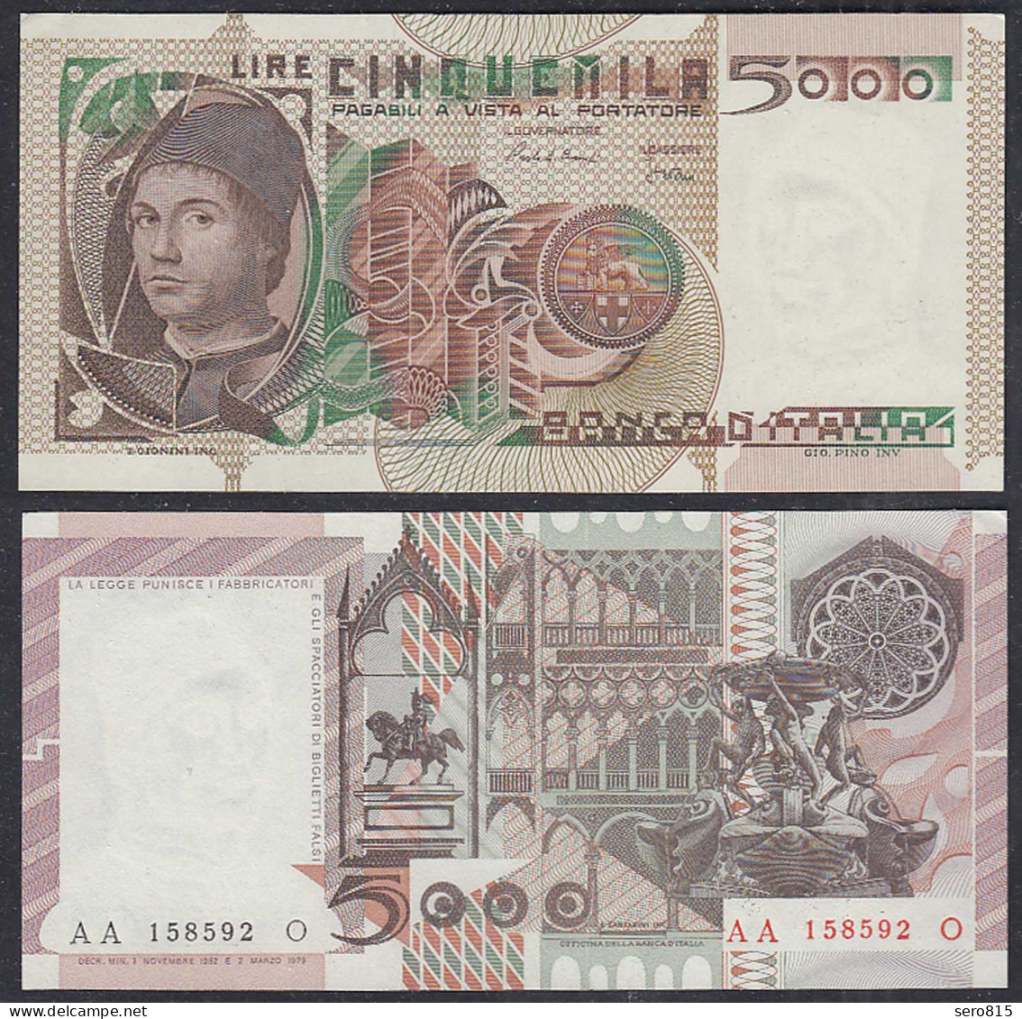 Italien - Italy 5000 Lire 1982 Pick 105b XF (2) Präfix AA Surfix O  (29591 - Sonstige & Ohne Zuordnung