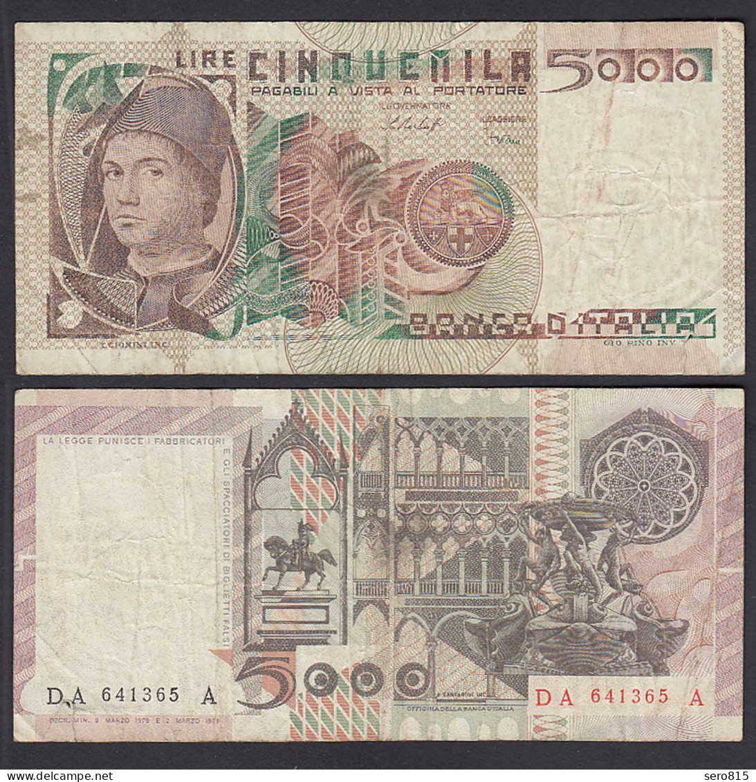 Italien - Italy 5000 Lire 1979 Pick 105a F (4) Präfix DA Surfix A  (29581 - Sonstige & Ohne Zuordnung