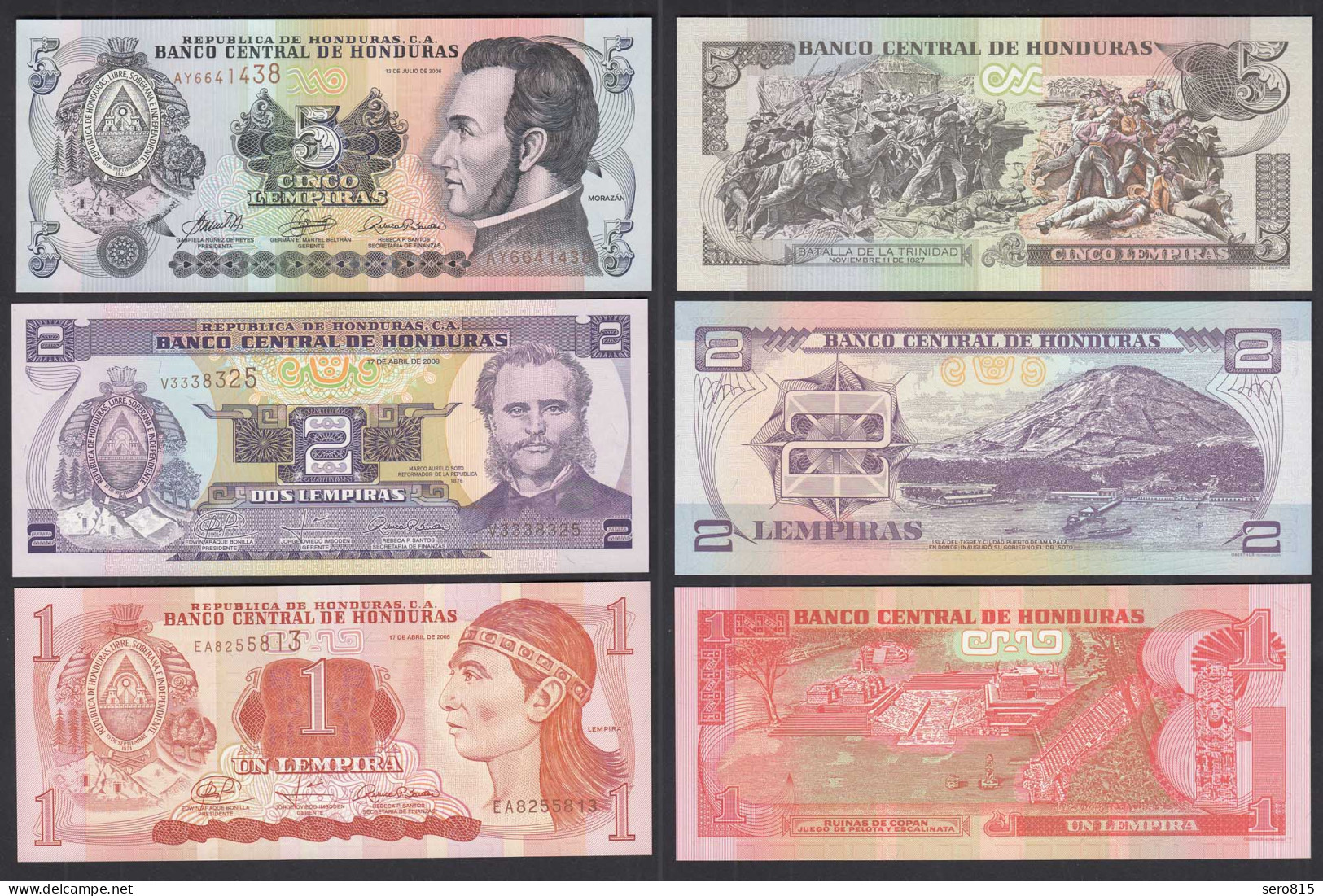 Honduras 1,2,5 Lempira 3 Stück Banknoten 2006/2008 UNC (1)     (29127 - Sonstige – Amerika