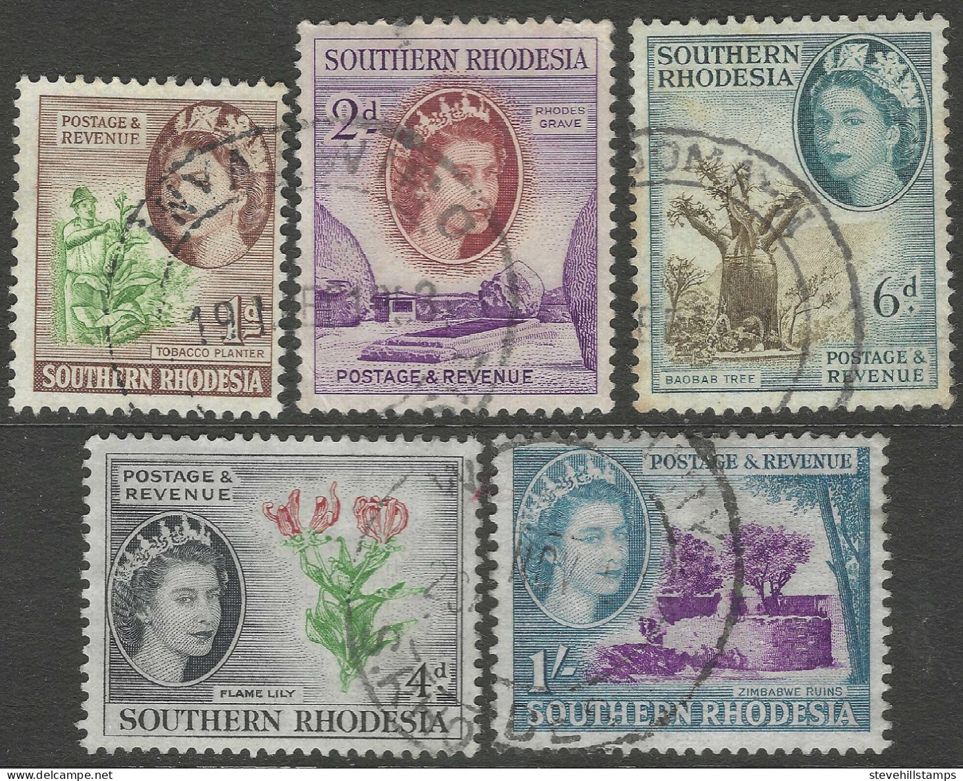 Southern Rhodesia. 1953 QEII. 5 Used Values To 1/-. SG 79etc. M5065 - Zuid-Rhodesië (...-1964)