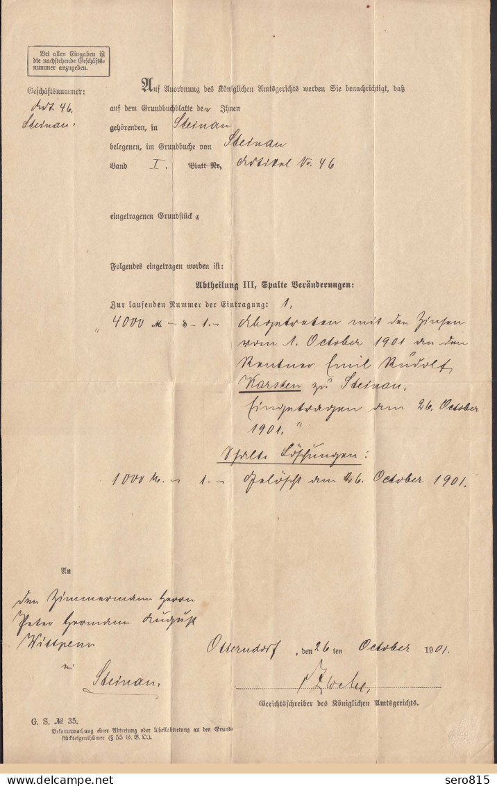 1901 Portopflichtige Dienstsache Otterndorf Nach Steinau Mit Inhalt   (32495 - Storia Postale