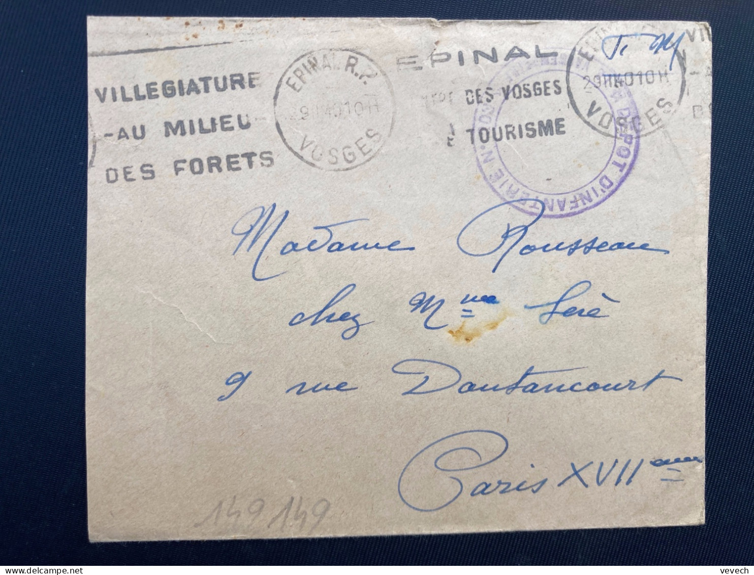 LETTRE En FM OBL.MEC.29 III 40 EPINAL RP VOSGES (88) DEPOT D'INFANTERIE 203 - 2. Weltkrieg 1939-1945