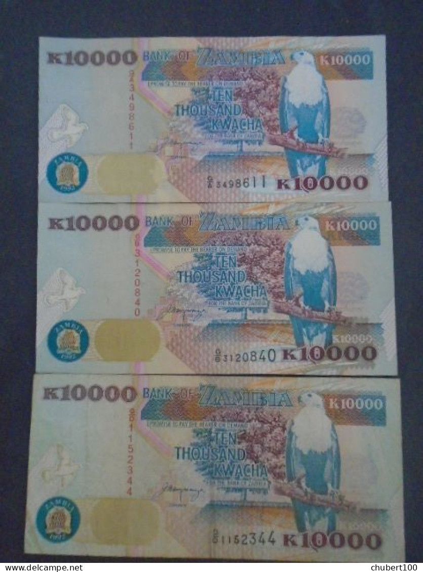 ZAMBIA, P  42a , 10000 Kwacha , 1992 ,  EF/AU + VF , 3 Notes - Sambia