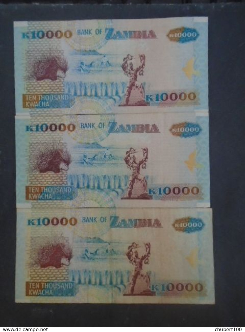 ZAMBIA, P  42a , 10000 Kwacha , 1992 ,  EF/AU + VF , 3 Notes - Sambia