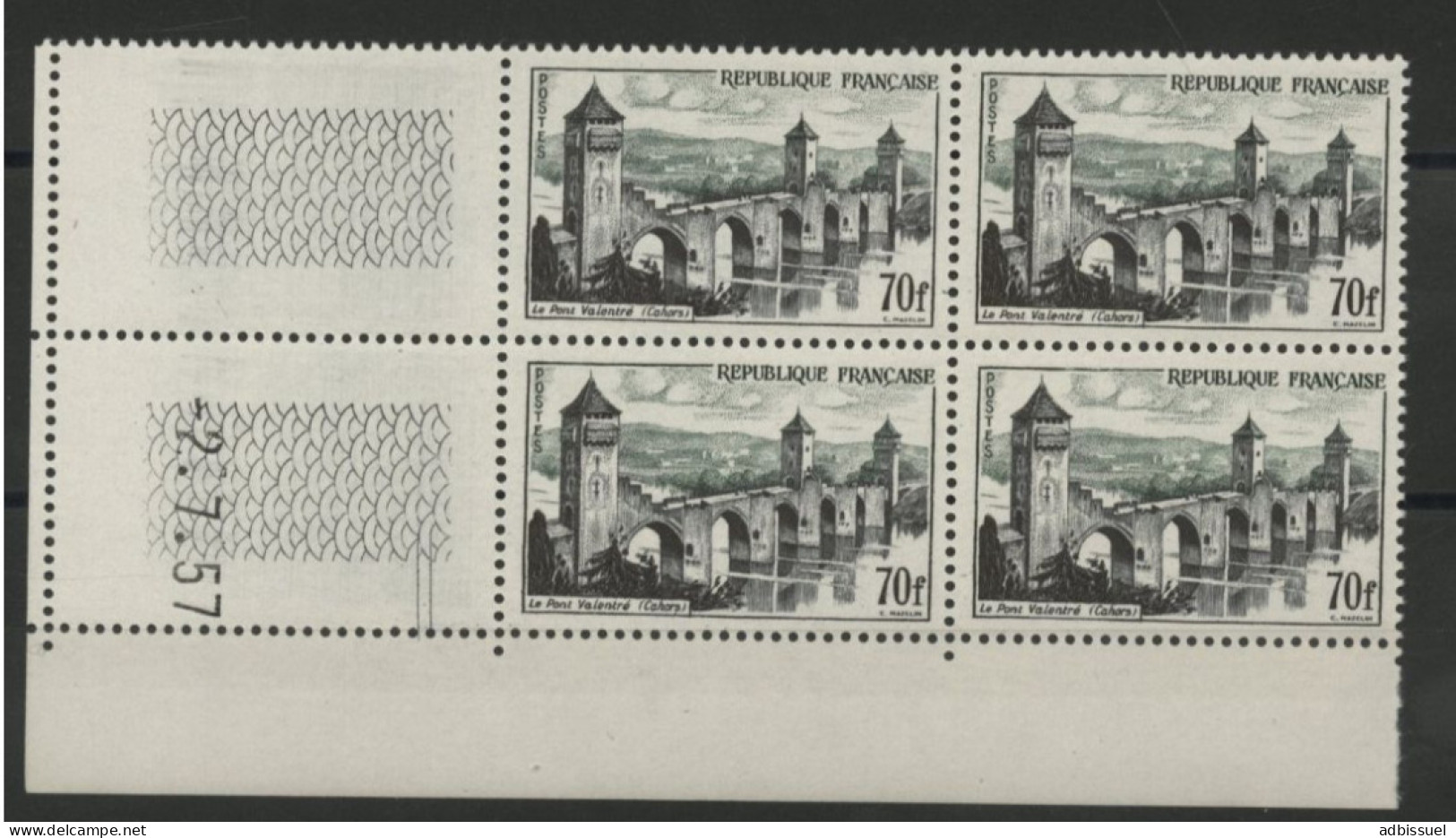 N° 1119 COTE 115 € Bloc De 4 Neuf ** (MNH) Avec Coin Daté Du 6/8/57. "Le Pont Valentré, Cahors". Voir Description - 1950-1959
