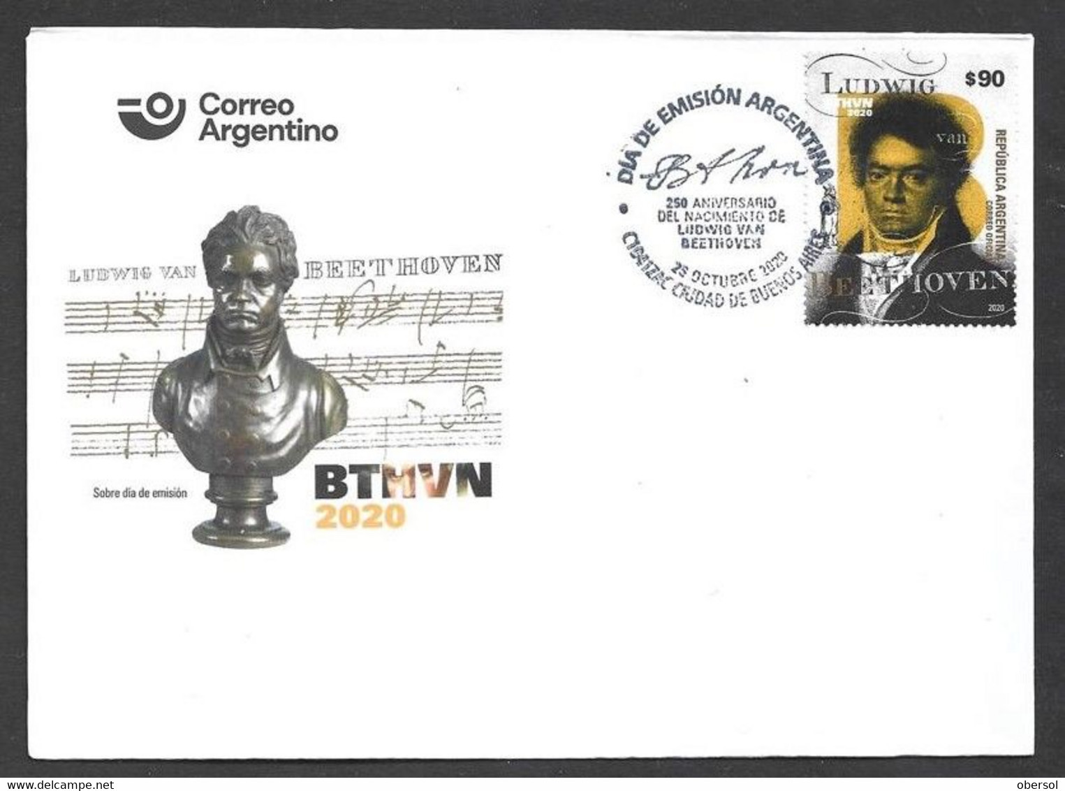 Argentina 2020 Beethoven 250 Years Of His Birth FDC Cover - Nuovi