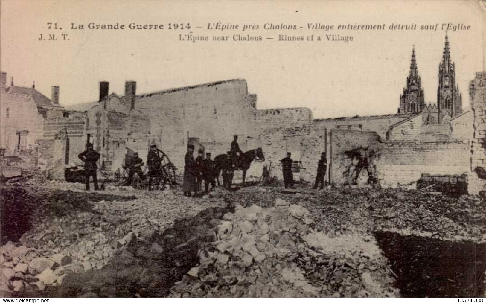LA GRANDE GUERRE 1914 L ' EPINE PRES CHALONS . VILLAGE ENTIEREMENT DETRUIT SUF L ' EGLISE - War 1914-18