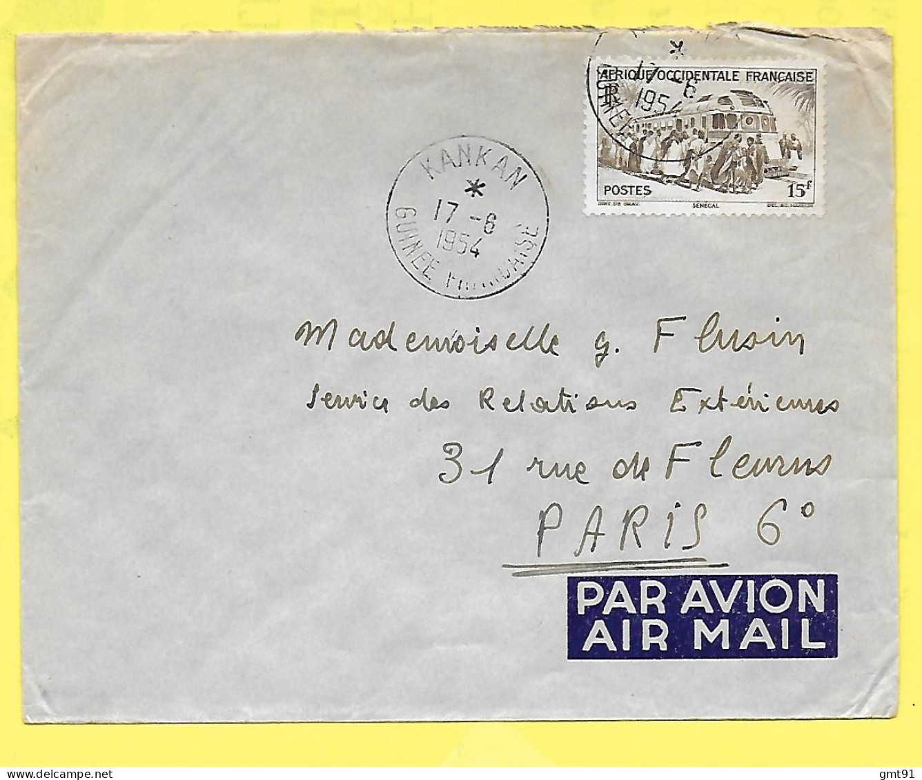 Lettre Par Avion Oblitération KANKAN Guinée Française 1954 - Equatorial Guinea