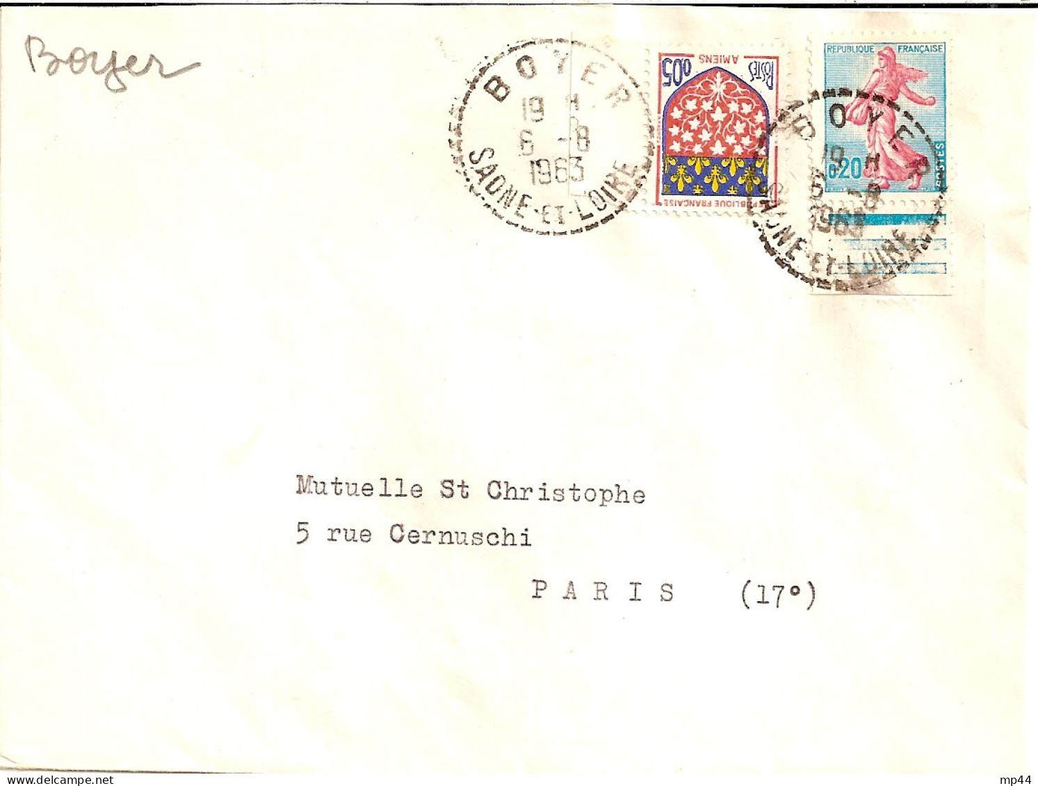 13F6 --- 71 BOYER B7 Semeuse De Piel + Blason D'Amiens (bord De Feuille) - Manual Postmarks