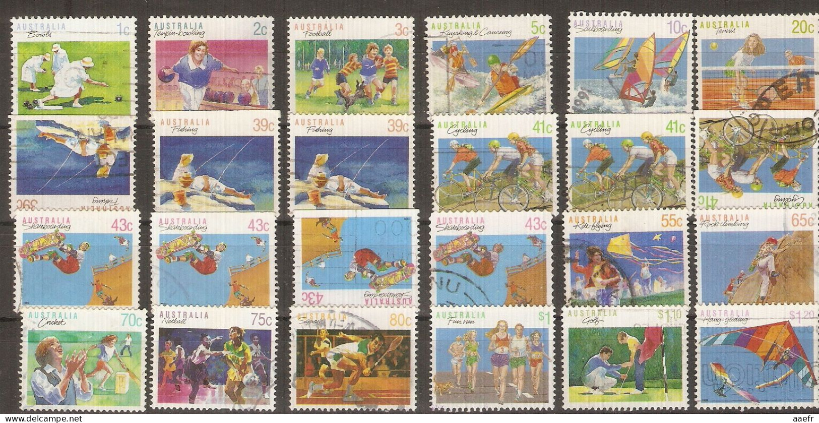 Australie 1990 - SPORTS - Petit Lot De 24° - Voile - Tennis - Skate - Kayak - Golf - Pêche - Vélo - Squash - Foot - Bowl - Mezclas (max 999 Sellos)