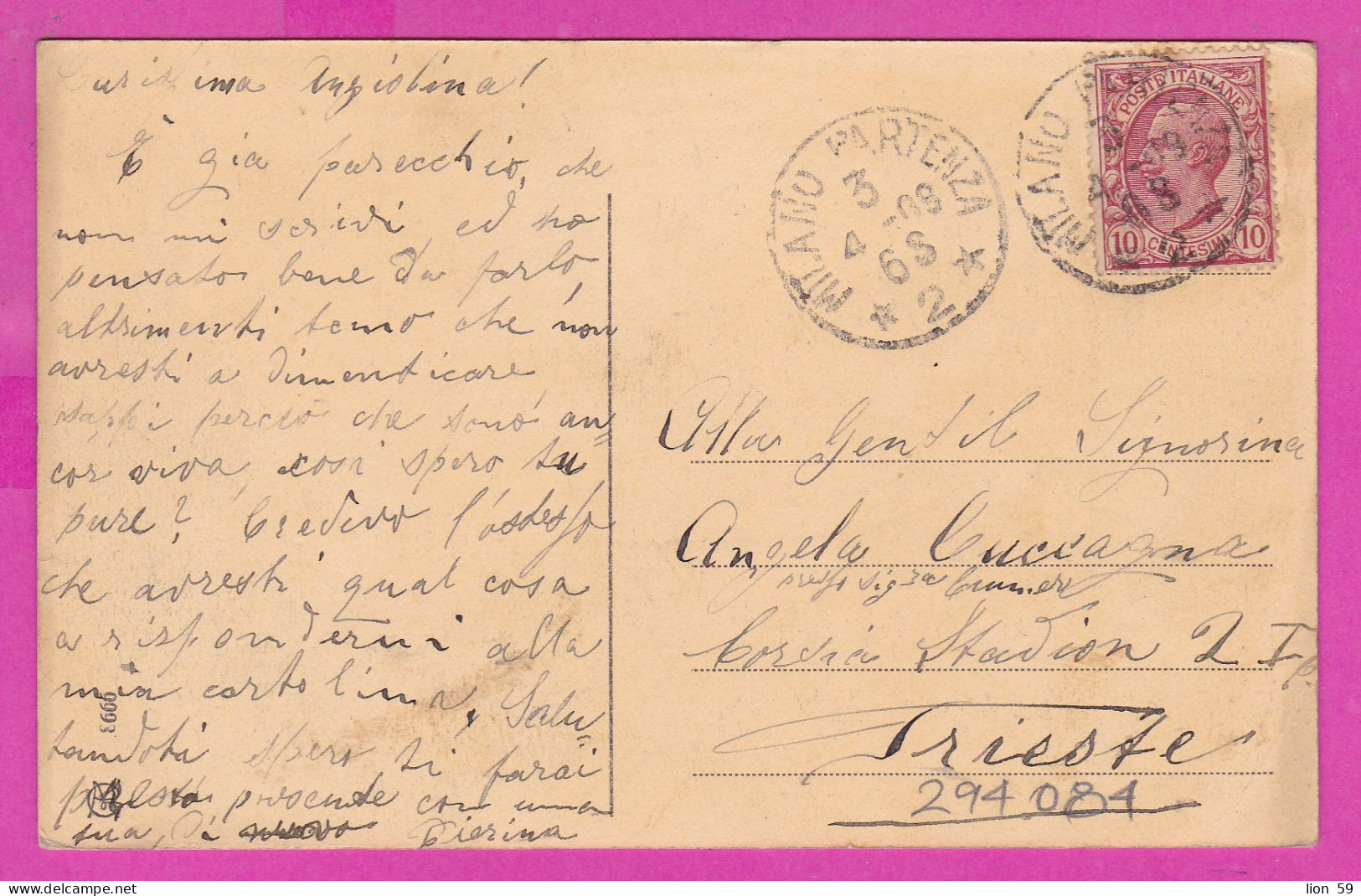 294084 / Italy - MILANO Castello Sforzesco Torre Di Bona Ed Accesso Alla Corte Ducate PC 1908 USED 10 Cent. Victor Emman - Storia Postale