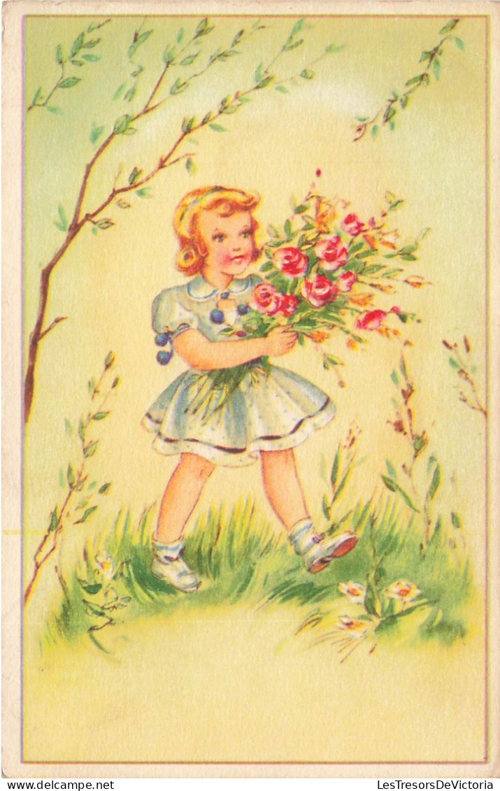 FANTAISIES - Une Fille Cueillant Des Fleurs - Colorisé - Carte Postale Ancienne - Altri & Non Classificati