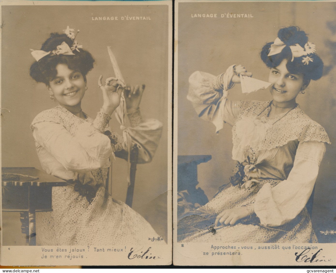 SERIE 6 CARTES PHOTO    LANGAGE D'EVENTAIL.              ZIE 2 SCANS - Women