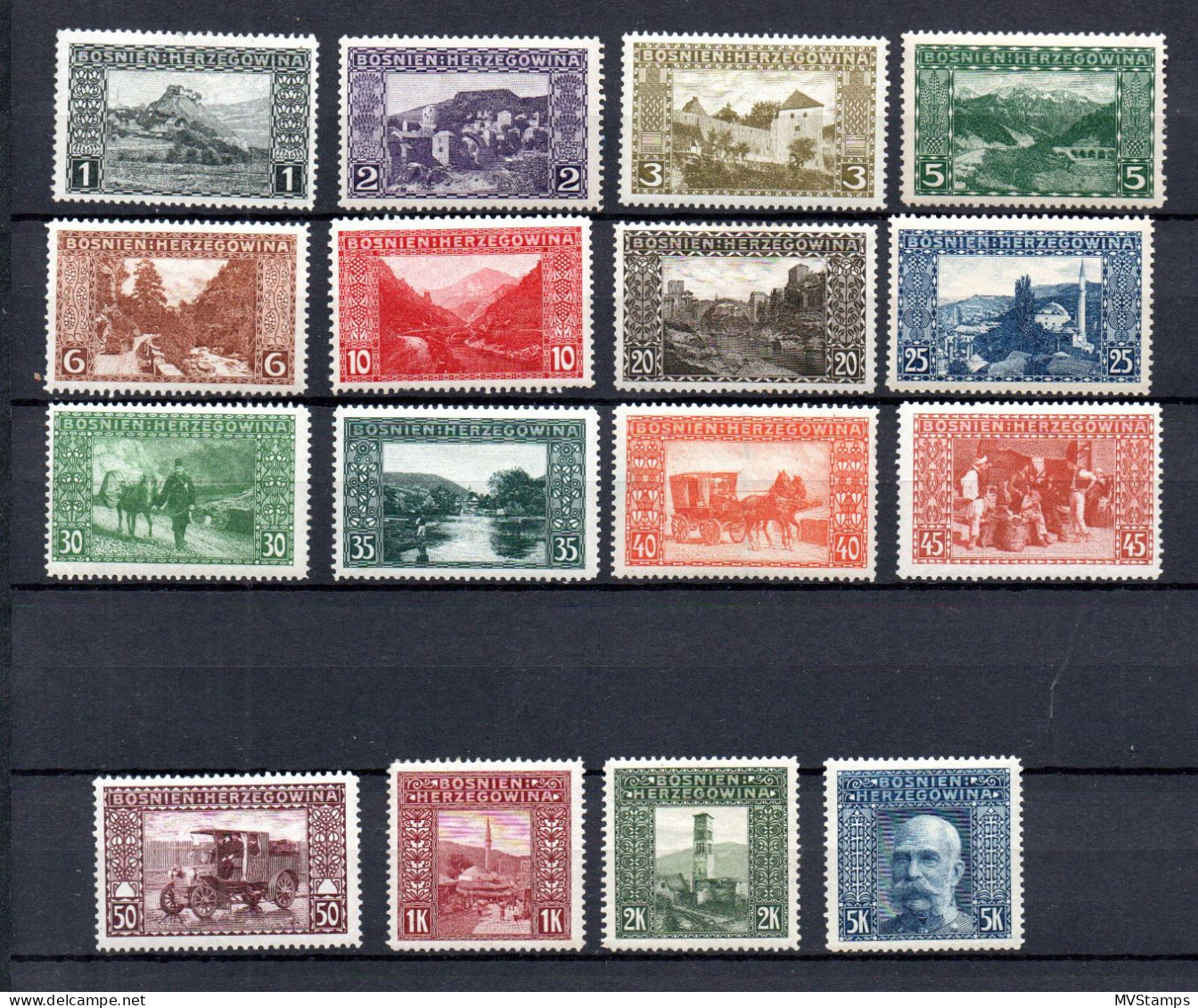 Bosnia Herzegowina (Austria) 1906 Set Definitive Stamps (Michel 29/44) MLH - Bosnien-Herzegowina