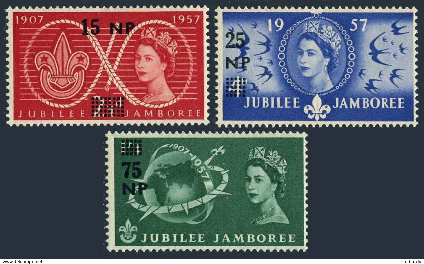 Bahrain 115-117, MNH. Michel 115-117. Jubilee Jamboree, 1957. Birds, Globe. - Bahreïn (1965-...)