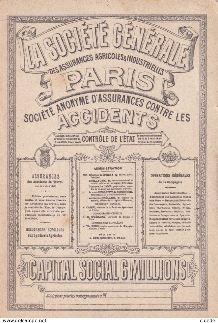 Boer War Kruger Joubert Transvaal Orange And Natal Map Advert For Société Générale Insurance - Afrique Du Sud