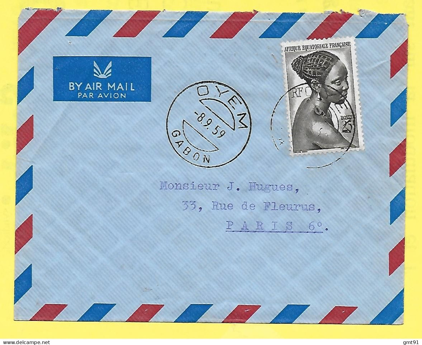 Lettre Par Avion Oblitération Double Cercle A Pont OYEM GABON 1959 - Covers & Documents