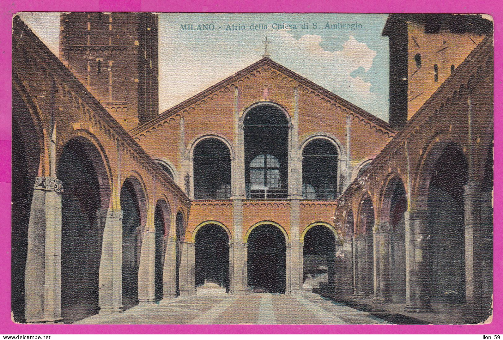 294085 / Italy - MILANO Atrio Della Chiesa Di S. Ambrogio Basilica PC 1908 USED 10 Cent. Victor Emmanuel III - Marcofilie