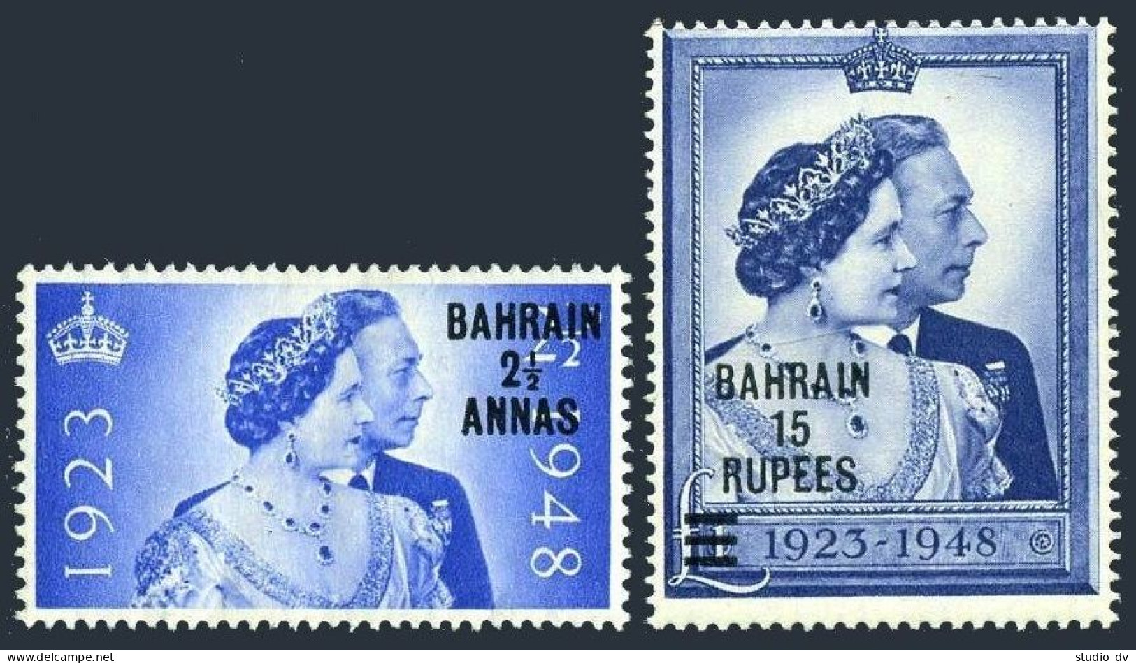 Bahrain 62-63, Hinged. Mi 60-61. Silver Wedding 1948.George VI,Queen Elizabeth. - Bahrein (1965-...)