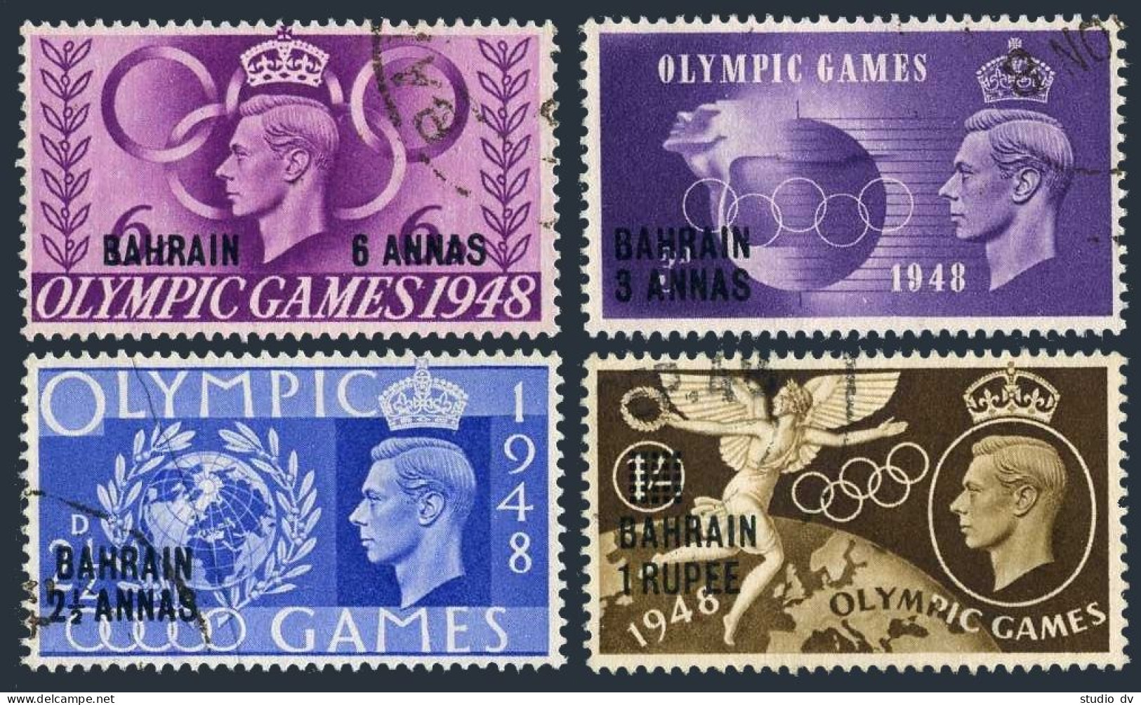 Bahrain 64-67, Used. Michel 62-65. Olympics Wembley-1948. Globe, Torch. - Bahrein (1965-...)