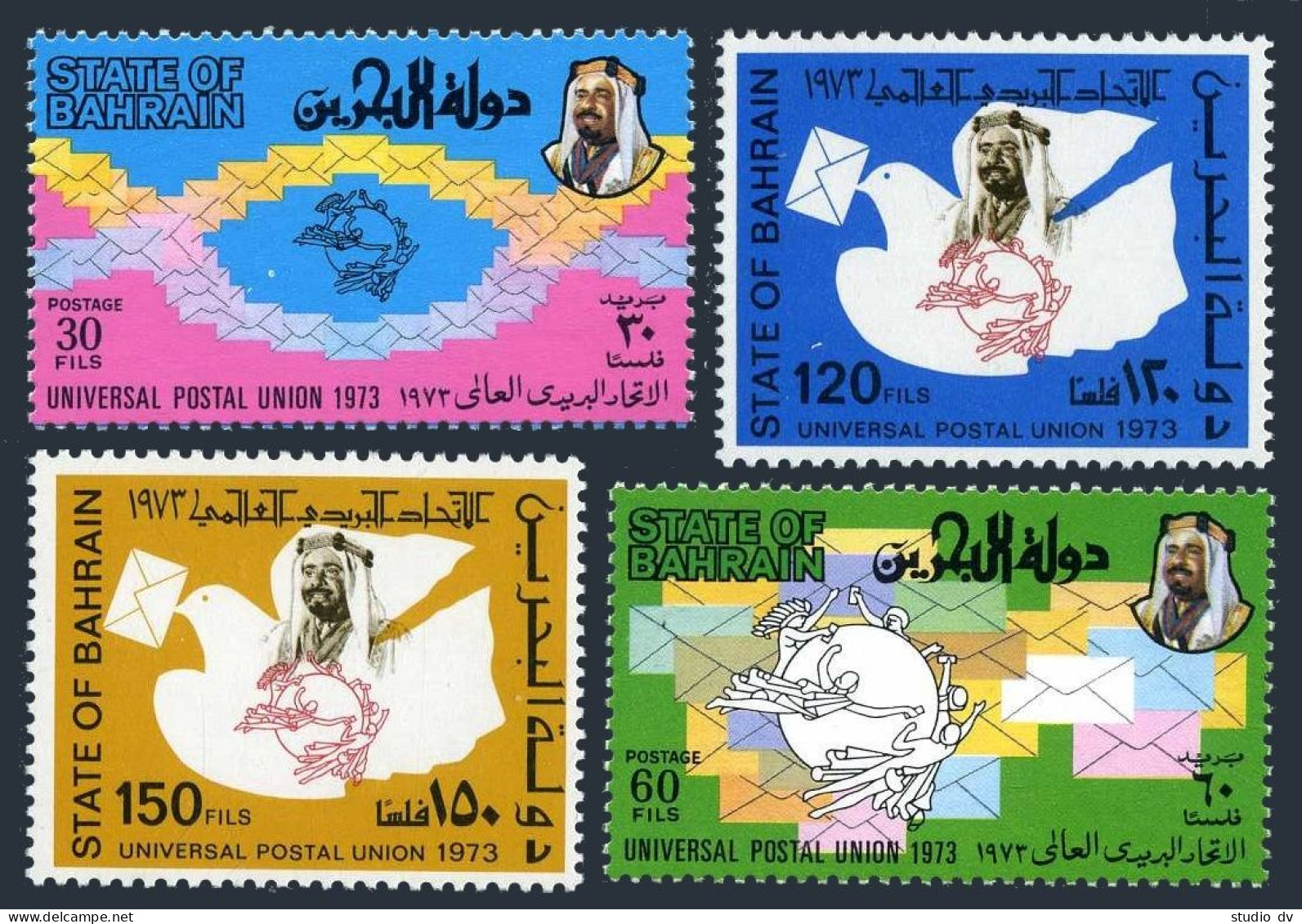 Bahrain 200-203, MNH. Michel 208-211. Admission To UPU, 1974. Carrier Pigeon - Bahrein (1965-...)