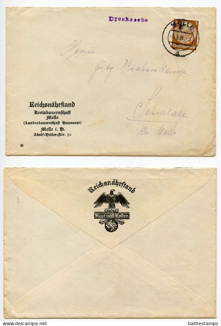 Germany 1936 Cover; Melle - Reichsnährstand Kreisbauernschaft Melle To Schiplage; 3pf. Hindenburg - Covers & Documents
