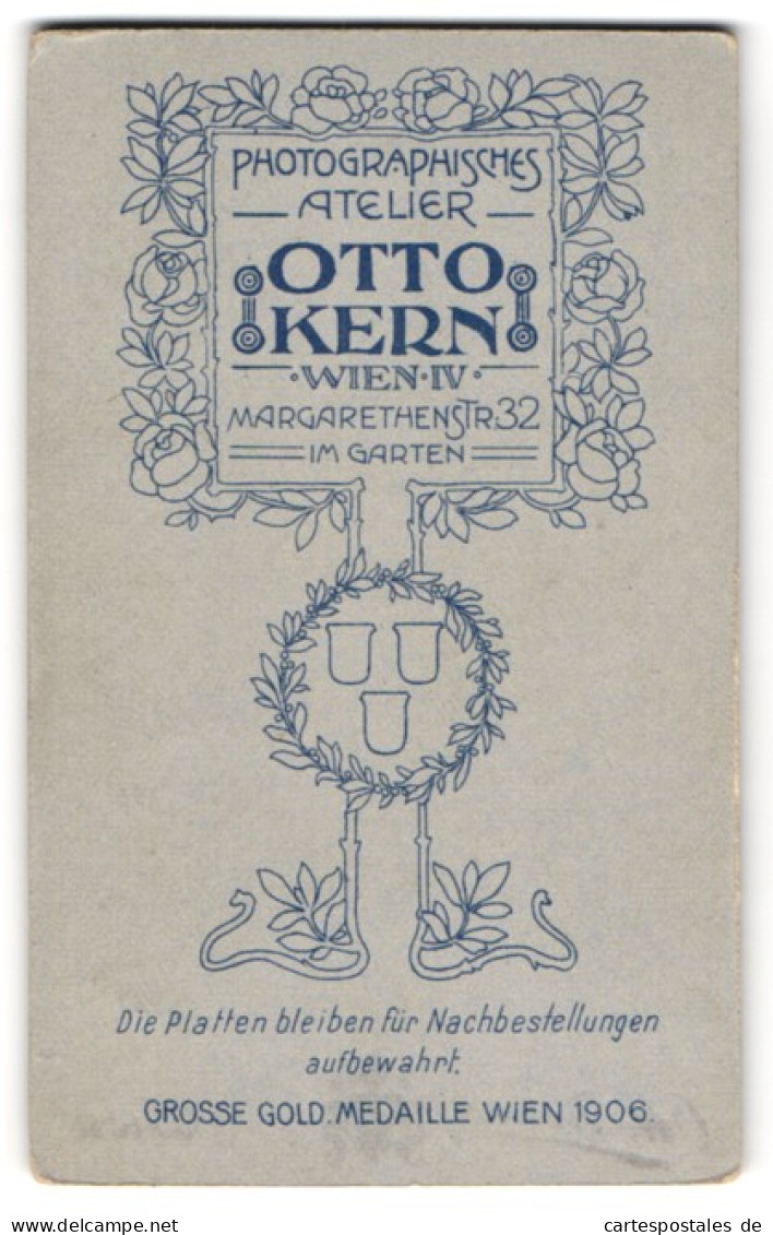 Fotografie Otto Kern, Wien, Margarethenstr. 32, Anschrift Des Ateliers Mit Floraler Umrandung, Jugendstil  - Anonyme Personen