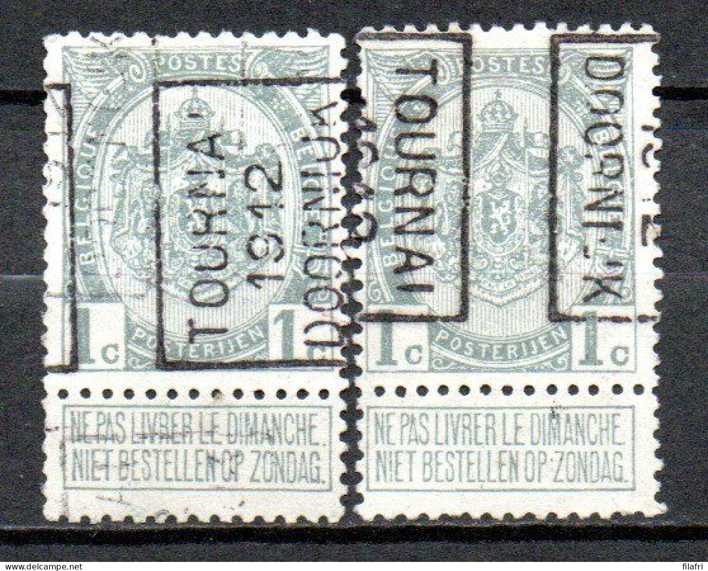 1871 Voorafstempeling Op Nr 81 - TOURNAI 1912 DOORNIJK - Positie A & B - Rollenmarken 1910-19