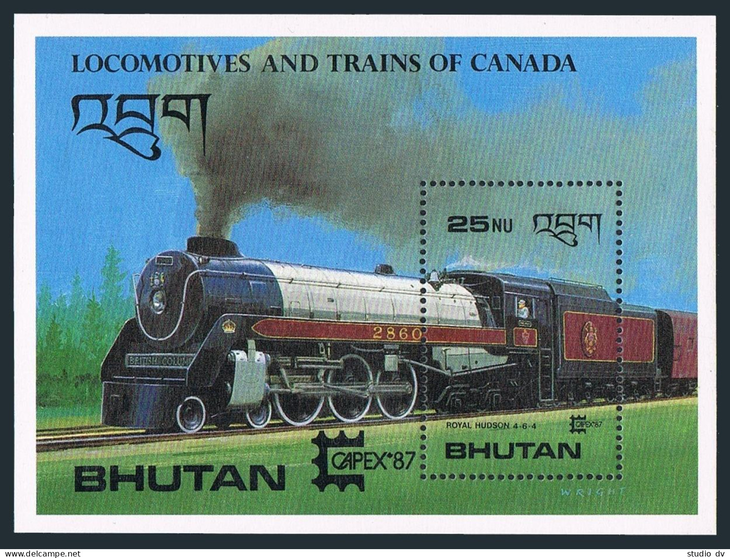 Bhutan 605,MNH.Michel 1036 Bl.143. CAPEX-1987.Royal Hudson Locomotive. - Bhutan