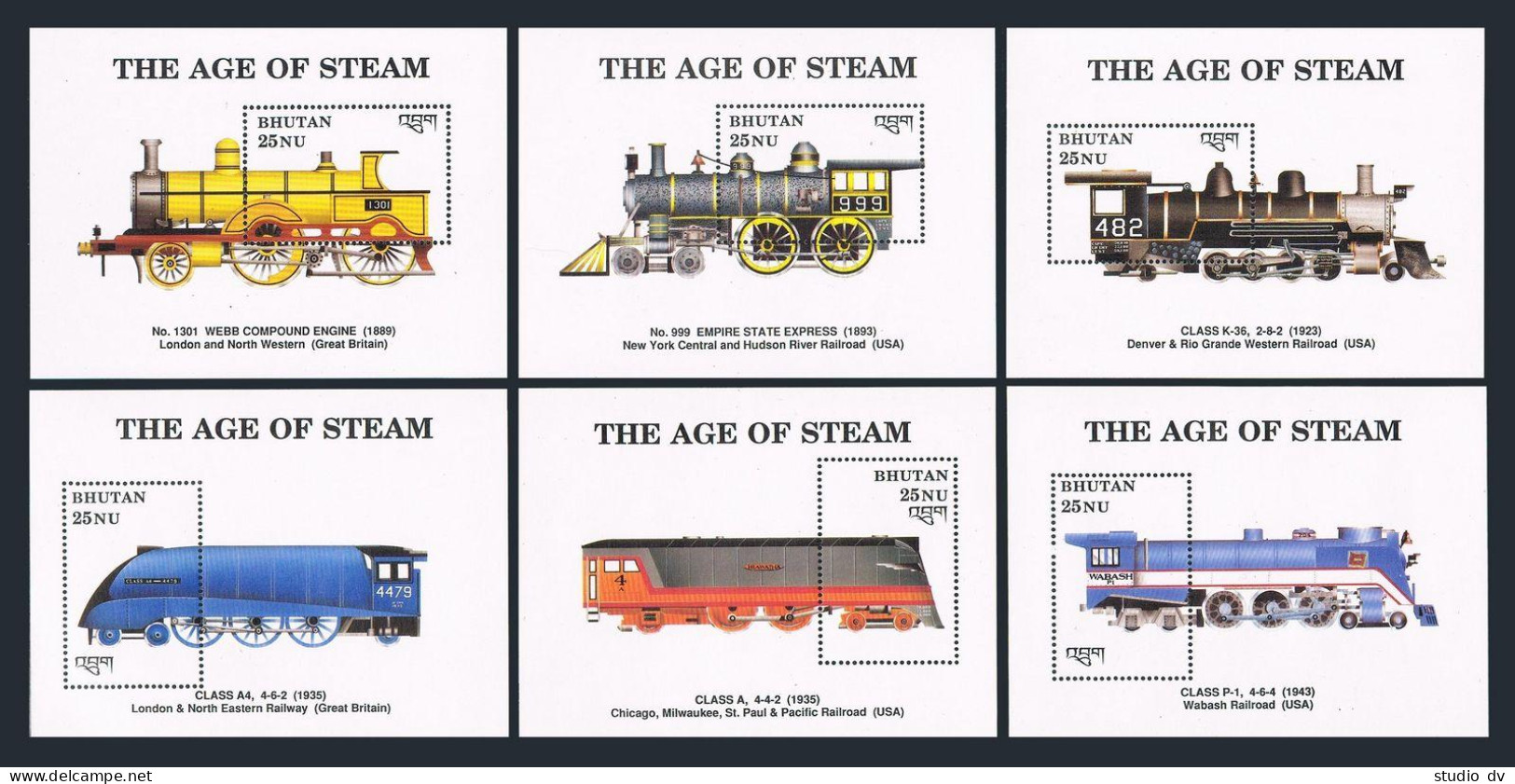 Bhutan 810-821,MNH.Michel 1230-1241 Bl.225-236. Steam Locomotives,1990. - Bhutan
