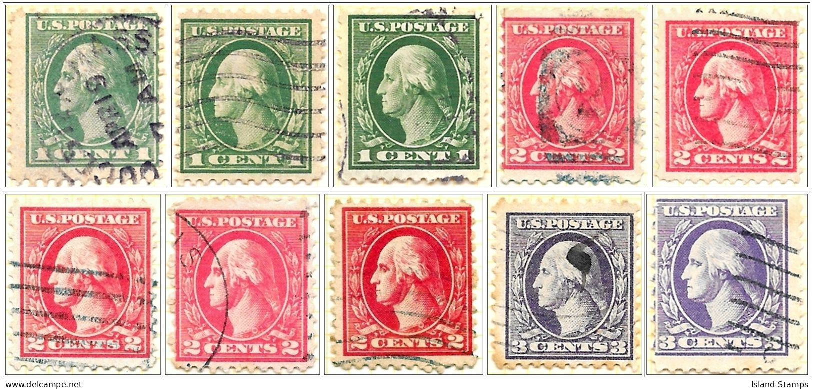 USA 1918-20 Washington 10 Offset Printing Values Used V1 - Used Stamps