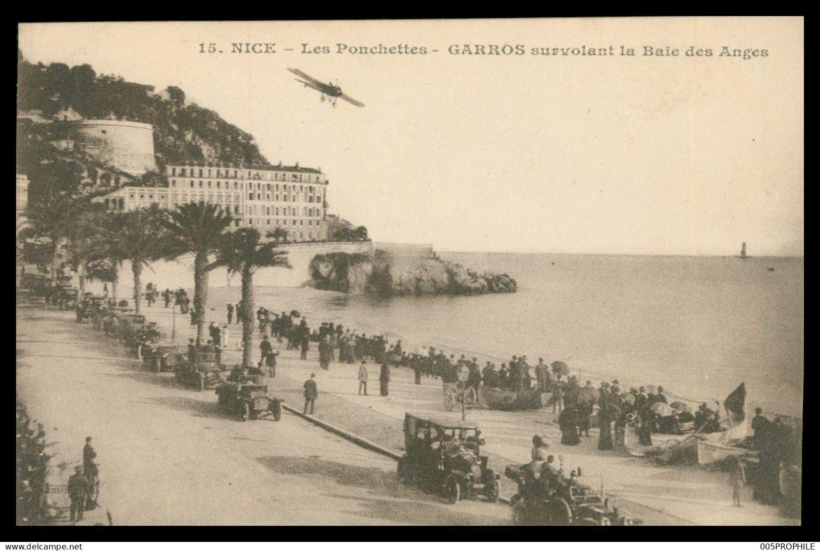 * NICE * LES PONCHETTES * GARROS SURVOLANT LA BAIE DES ANGES - ANIMEE - 15 - EDIT. GILETTA - 1912 - Aviatori