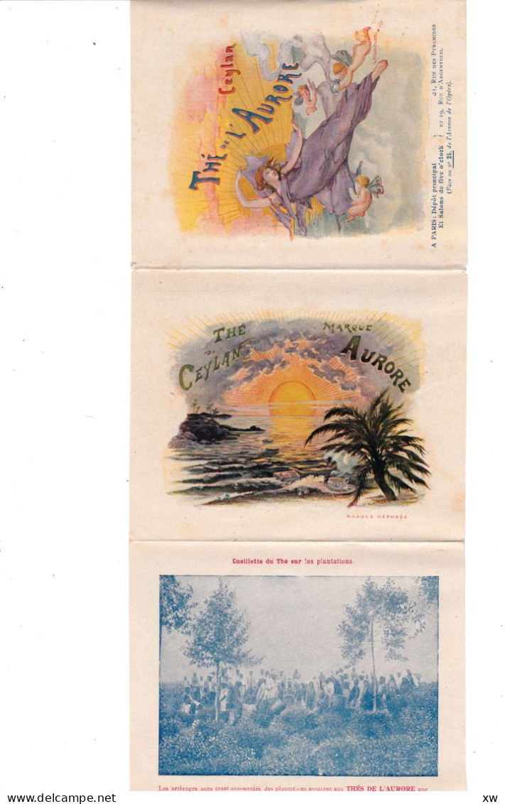DEPLIANT COMMERCIAL EN 3 VOLETS THE De CEYLAN Marque AURORE - Illustré Par H. BAUDET ( Voir La Description ) - 14-05-24 - Advertising