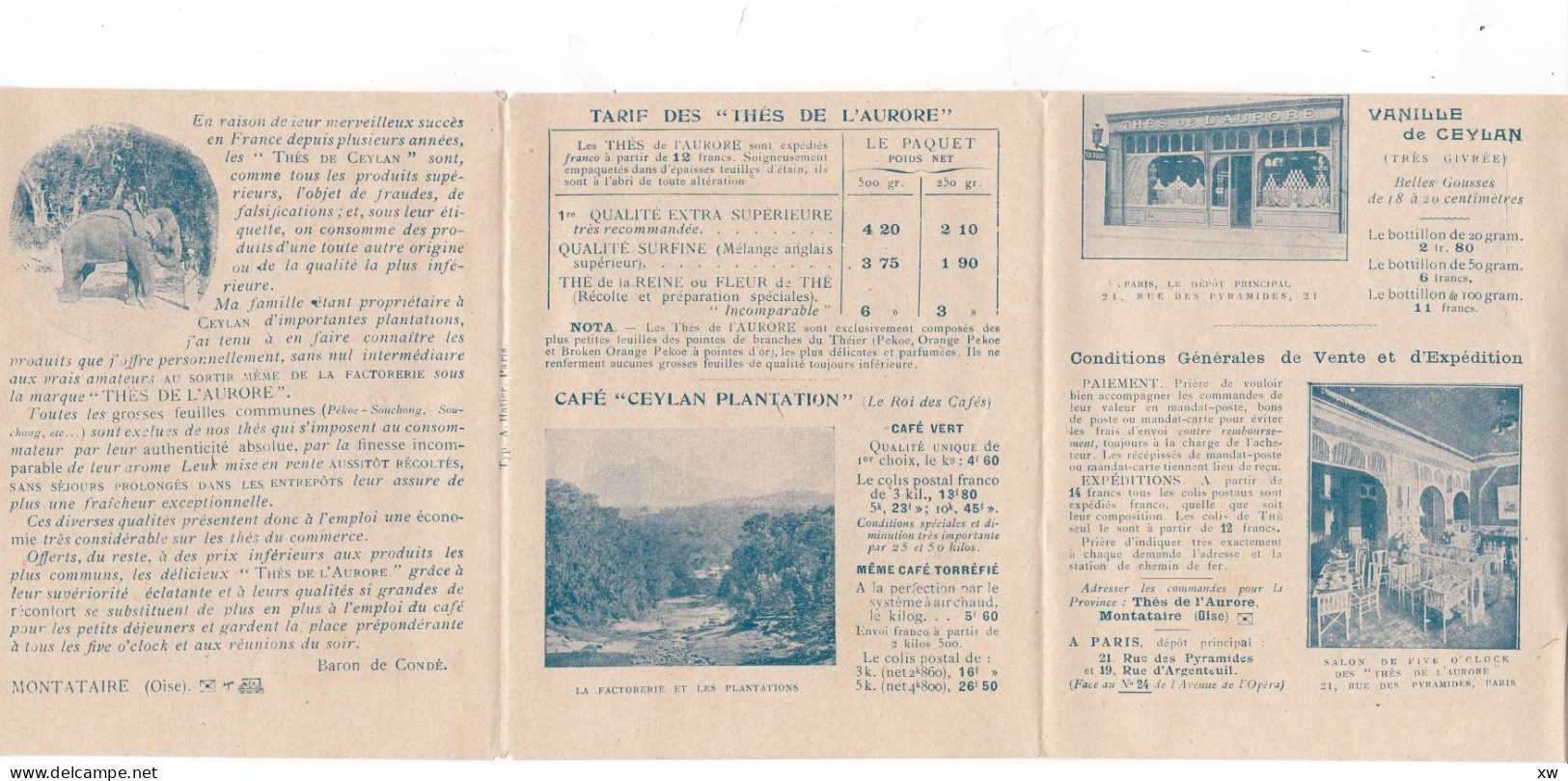 DEPLIANT COMMERCIAL EN 3 VOLETS THE De CEYLAN Marque AURORE - Illustré Par H. BAUDET ( Voir La Description ) - 14-05-24 - Advertising