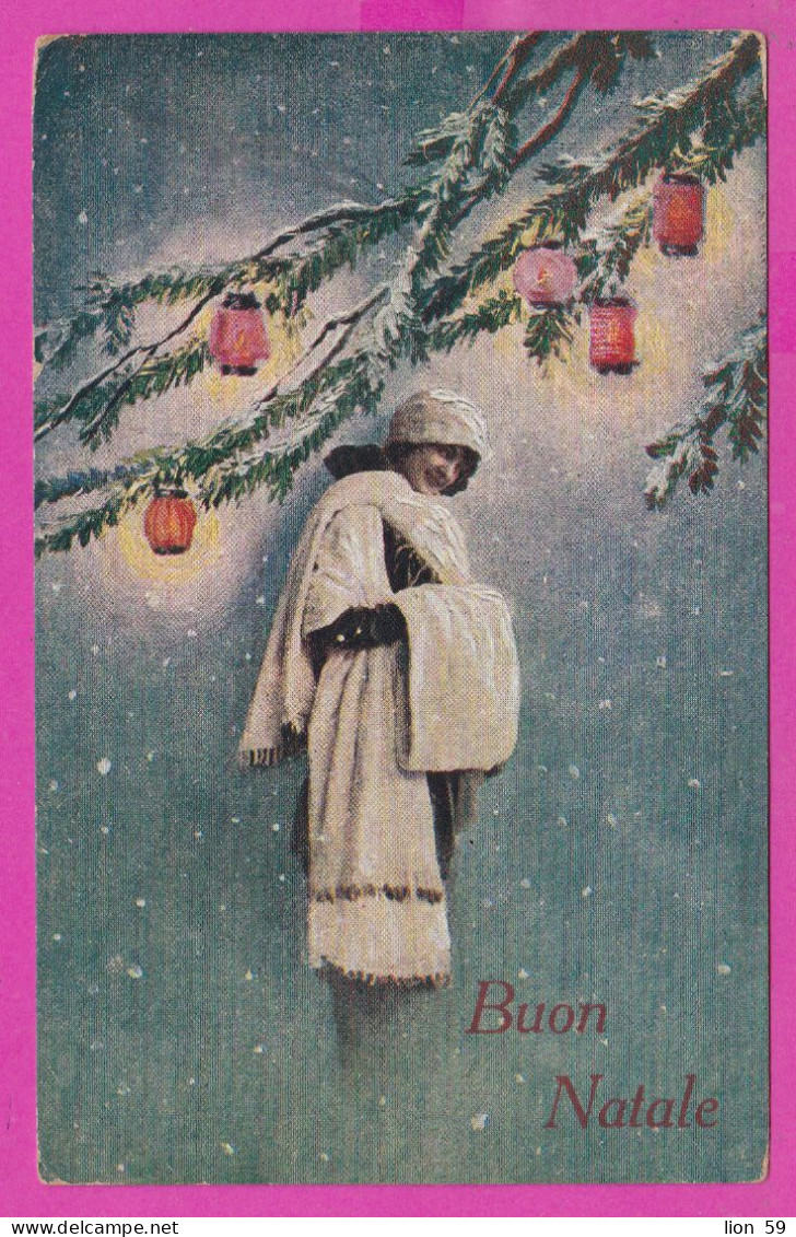 294087 / Italy - Buon Natale Beautiful Woman PC 1920 TRIESTE USED 5+10 Cent. Victor Emmanuel III , Italia Italie - Poststempel