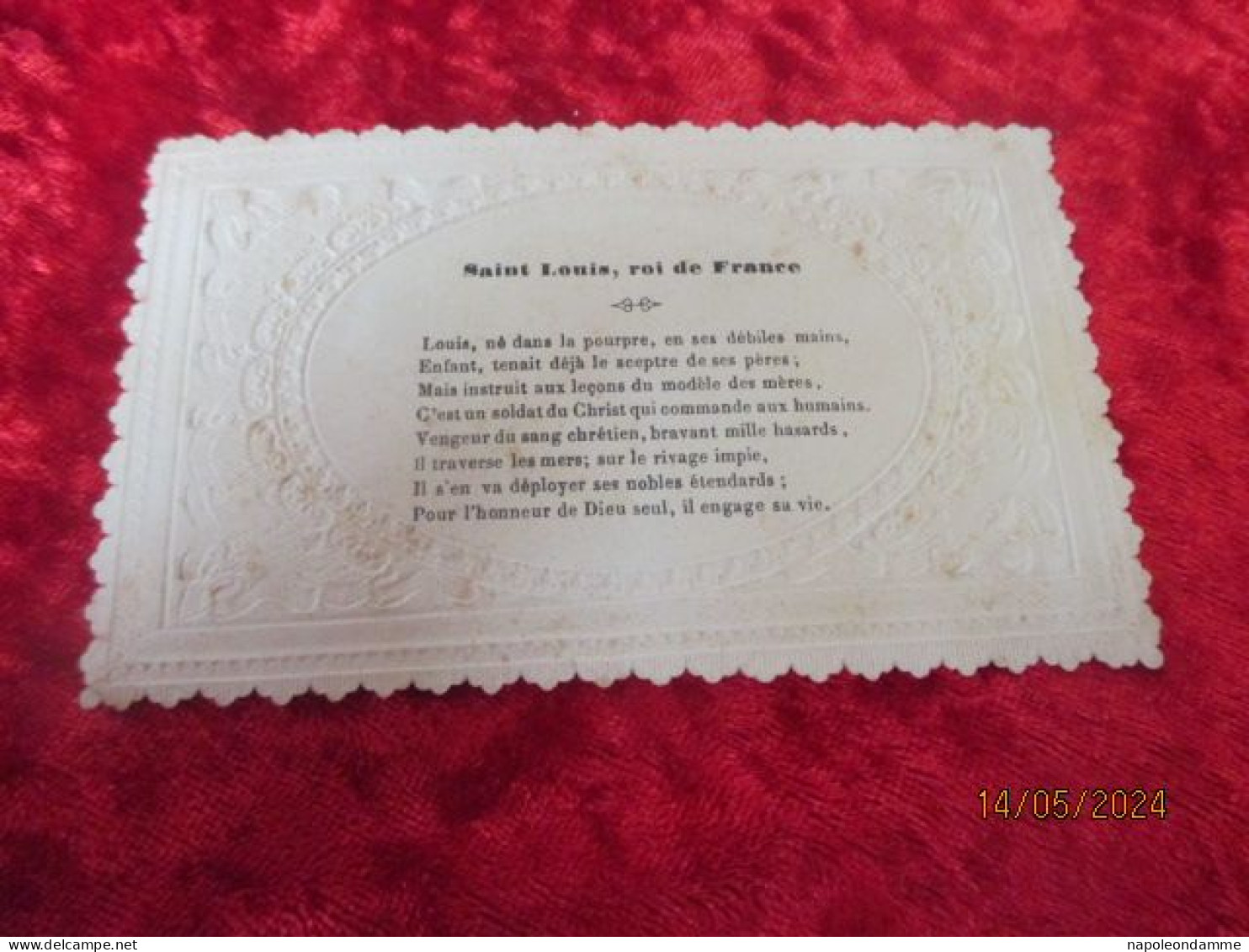 Holy Card Lace,kanten Prentje, Santino, Saint Louis Roi De France - Devotion Images