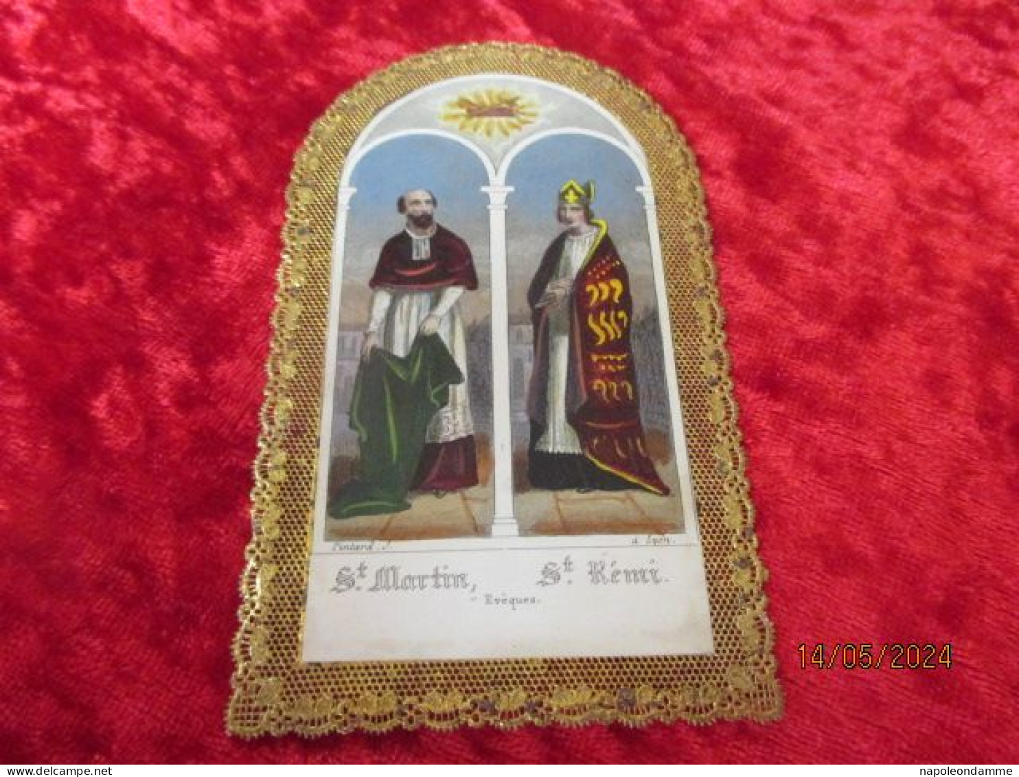 Holy Card Lace,kanten Prentje, Santino, St Martin St Remi, - Devotion Images